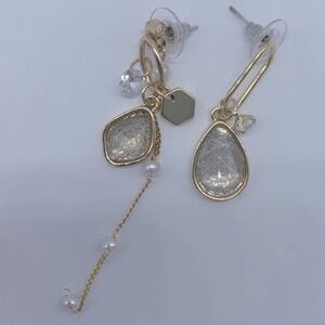New Asymmetrical Rhinestone & pearl drop earrings